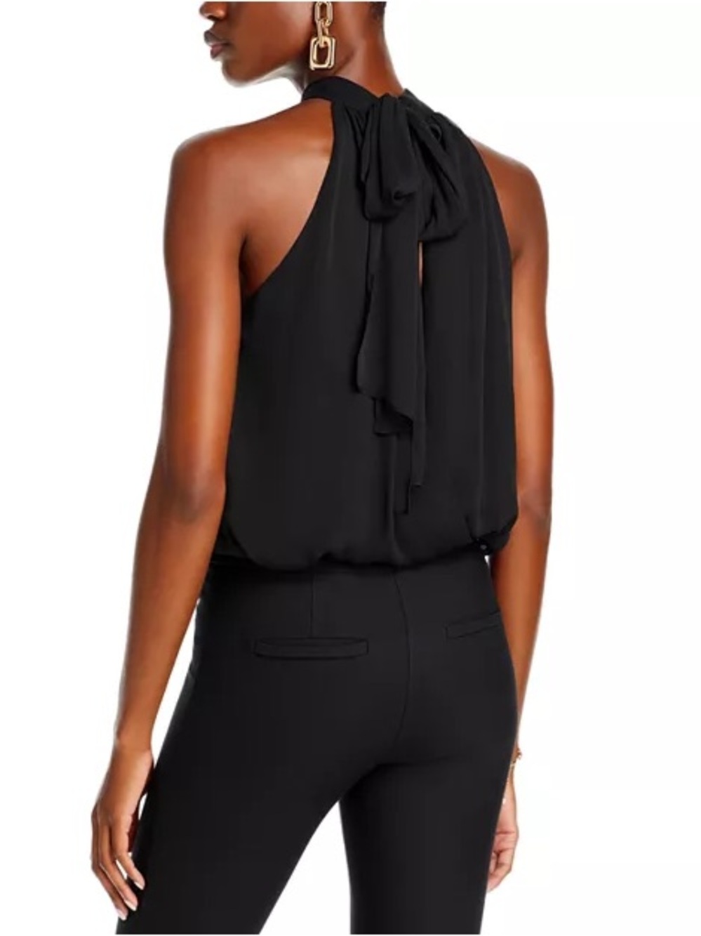 Fifteen Twenty 100% Silk Black Halter Top Tie Neck Sleeveless Blouse NWOT Size S - Picture 3 of 11